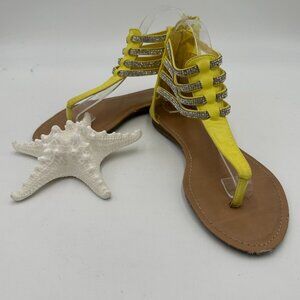 LE MIU Yellow & Rhinestone Gladiator-Style Thong Sandals 9M